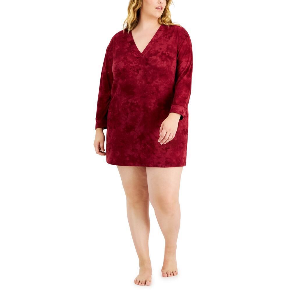 Jenni LS V Neck Printed Soft Knit Sleep Shirt Plum Tart Tie Dye NWT Plus Size 3X